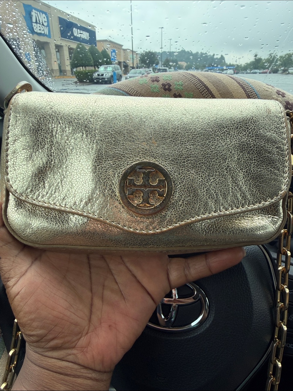 Tory Burch Metallic Gold Crossbody Wallet Bag